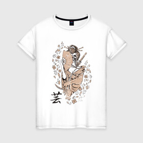Женская футболка хлопок с принтом Deadly Geisha в Санкт-Петербурге, 100% хлопок | прямой крой, круглый вырез горловины, длина до линии бедер, слегка спущенное плечо | восток | самурай | череп | япония