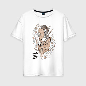 Женская футболка хлопок Oversize с принтом Deadly Geisha в Санкт-Петербурге, 100% хлопок | свободный крой, круглый ворот, спущенный рукав, длина до линии бедер
 | Тематика изображения на принте: восток | самурай | череп | япония
