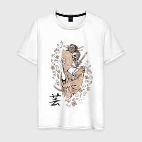 Мужская футболка хлопок с принтом Deadly Geisha в Санкт-Петербурге, 100% хлопок | прямой крой, круглый вырез горловины, длина до линии бедер, слегка спущенное плечо. | восток | самурай | череп | япония