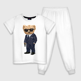 Детская пижама хлопок с принтом Мишка шпион в Санкт-Петербурге, 100% хлопок |  брюки и футболка прямого кроя, без карманов, на брюках мягкая резинка на поясе и по низу штанин
 | агент | костюм | крутой | мишка | очки | пистолет | плюшевый | смокинг | шпион