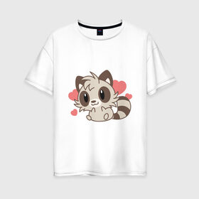 Женская футболка хлопок Oversize с принтом влюбленный енотик в Санкт-Петербурге, 100% хлопок | свободный крой, круглый ворот, спущенный рукав, длина до линии бедер
 | влюбленный | енот | енотик | животные | зверушка | картинка | любовь | мило | рисунок | сердечки