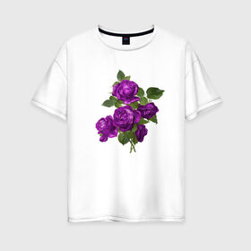 Женская футболка хлопок Oversize с принтом Букеты в Санкт-Петербурге, 100% хлопок | свободный крой, круглый ворот, спущенный рукав, длина до линии бедер
 | букетик | любовь | фиолетовый | цветы | яркое