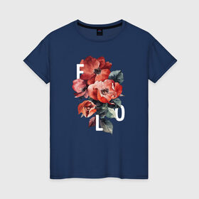 Женская футболка хлопок с принтом Flo в Санкт-Петербурге, 100% хлопок | прямой крой, круглый вырез горловины, длина до линии бедер, слегка спущенное плечо | flo | flowers | растения | флористика | цветение | цветы