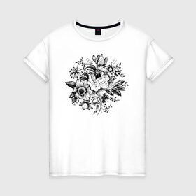 Женская футболка хлопок с принтом Flowers в Санкт-Петербурге, 100% хлопок | прямой крой, круглый вырез горловины, длина до линии бедер, слегка спущенное плечо | flo | flowers | растения | флористика | цветение | цветы