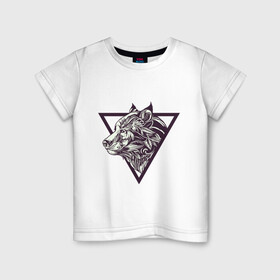 Детская футболка хлопок с принтом Волк в треугольнике в Санкт-Петербурге, 100% хлопок | круглый вырез горловины, полуприлегающий силуэт, длина до линии бедер | волк | красивый волк | морской волк | северный волк | серый волк