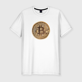 Мужская футболка хлопок Slim с принтом БИТКОИН (НА СПИНЕ) в Санкт-Петербурге, 92% хлопок, 8% лайкра | приталенный силуэт, круглый вырез ворота, длина до линии бедра, короткий рукав | bitcoin | blockchain | btc | cardano | crypto | ethereum | polkadot | tether | xrp | бинанс | биткоин | блокчейн | валюта | деньги | криптовалюта | майнер | майнинг | цифровая валюта | цифровое золото | эфир
