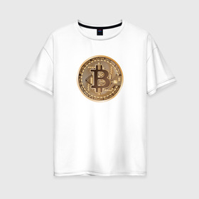 Женская футболка хлопок Oversize с принтом БИТКОИН (НА СПИНЕ) в Санкт-Петербурге, 100% хлопок | свободный крой, круглый ворот, спущенный рукав, длина до линии бедер
 | bitcoin | blockchain | btc | cardano | crypto | ethereum | polkadot | tether | xrp | бинанс | биткоин | блокчейн | валюта | деньги | криптовалюта | майнер | майнинг | цифровая валюта | цифровое золото | эфир