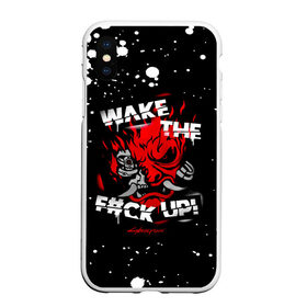 Чехол для iPhone XS Max матовый с принтом WAKE THE F#CK UP! в Санкт-Петербурге, Силикон | Область печати: задняя сторона чехла, без боковых панелей | Тематика изображения на принте: cyberpunk 2077 | hacker | maelstrom | militech | quadra | samurai | technology | trauma team | v | будущее | игра | иероглифы | киану ривз | кибер | киберпанк | киборг | киборги | корпорация | лого | милитек | панк | роботы | самурай | техн