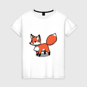Женская футболка хлопок с принтом Minecraft Pixel art fox в Санкт-Петербурге, 100% хлопок | прямой крой, круглый вырез горловины, длина до линии бедер, слегка спущенное плечо | art | fox | minecraft | pixel | квадратики | лис | лиса | лисенок | лисичка | майнкрафт | пиксели | пиксель