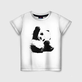 Детская футболка 3D с принтом Панда минимализм в Санкт-Петербурге, 100% гипоаллергенный полиэфир | прямой крой, круглый вырез горловины, длина до линии бедер, чуть спущенное плечо, ткань немного тянется | animal | bear | beast | black | minimalism | panda | white | белое | животное | зверь | краски | медведь | минимализм | панда | чернила | черно белое | черное