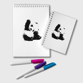Блокнот с принтом Панда минимализм в Санкт-Петербурге, 100% бумага | 48 листов, плотность листов — 60 г/м2, плотность картонной обложки — 250 г/м2. Листы скреплены удобной пружинной спиралью. Цвет линий — светло-серый
 | Тематика изображения на принте: animal | bear | beast | black | minimalism | panda | white | белое | животное | зверь | краски | медведь | минимализм | панда | чернила | черно белое | черное