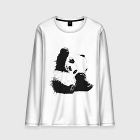Мужской лонгслив 3D с принтом Панда минимализм в Санкт-Петербурге, 100% полиэстер | длинные рукава, круглый вырез горловины, полуприлегающий силуэт | Тематика изображения на принте: animal | bear | beast | black | minimalism | panda | white | белое | животное | зверь | краски | медведь | минимализм | панда | чернила | черно белое | черное