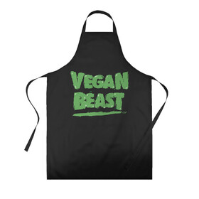 Фартук 3D с принтом Vegan Beast в Санкт-Петербурге, 100% полиэстер | общий размер — 65 х 85 см, ширина нагрудника — 26 см, горловина — 53 см, длина завязок — 54 см, общий обхват в поясе — 173 см. Принт на завязках и на горловине наносится с двух сторон, на основной части фартука — только с внешней стороны | animal | beast | herbivorous | mutant | vegan | vegetarian | веган | вегетарианец | животное | зверь | мутант