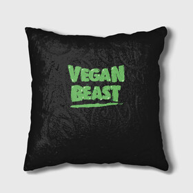 Подушка 3D с принтом Vegan Beast в Санкт-Петербурге, наволочка – 100% полиэстер, наполнитель – холлофайбер (легкий наполнитель, не вызывает аллергию). | состоит из подушки и наволочки. Наволочка на молнии, легко снимается для стирки | animal | beast | herbivorous | mutant | vegan | vegetarian | веган | вегетарианец | животное | зверь | мутант