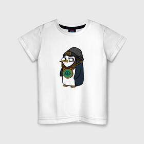 Детская футболка хлопок с принтом Крутой Пингвин в Санкт-Петербурге, 100% хлопок | круглый вырез горловины, полуприлегающий силуэт, длина до линии бедер | бастард | крутой пингвин | пингвин | рисунок | хулиган