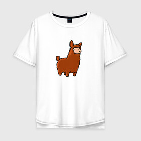 Мужская футболка хлопок Oversize с принтом Лама в Санкт-Петербурге, 100% хлопок | свободный крой, круглый ворот, “спинка” длиннее передней части | животное | лама | милая лама | пушистик | рисунок