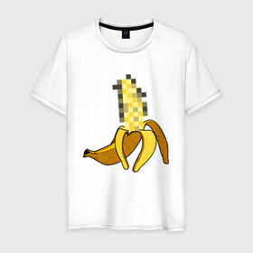 Мужская футболка хлопок с принтом Банан Цензура в Санкт-Петербурге, 100% хлопок | прямой крой, круглый вырез горловины, длина до линии бедер, слегка спущенное плечо. | banana | brazzers | censored | банан | без | пиксели | пиксель | фрукт