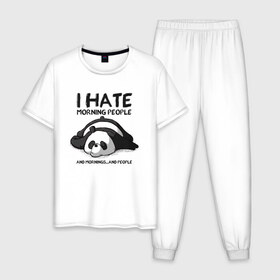Мужская пижама хлопок с принтом I Hate Morning And People в Санкт-Петербурге, 100% хлопок | брюки и футболка прямого кроя, без карманов, на брюках мягкая резинка на поясе и по низу штанин
 | and | hate | i | morning | mornings | panda | people | людей | люди | ненавижу | панда | утро