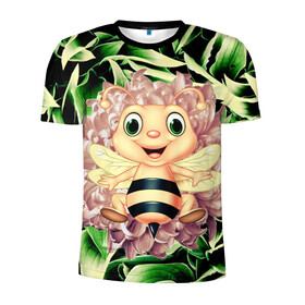 Мужская футболка 3D спортивная с принтом пчелка жужа в Санкт-Петербурге, 100% полиэстер с улучшенными характеристиками | приталенный силуэт, круглая горловина, широкие плечи, сужается к линии бедра | art | casual | арт | весна | градиент | минимализм | пчела | пчелка | структура | текстура | цветок