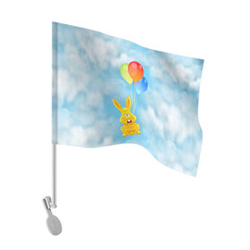Флаг для автомобиля с принтом Харитон на воздушных шариках в Санкт-Петербурге, 100% полиэстер | Размер: 30*21 см | Тематика изображения на принте: воздушные шары | детям | желейный заяц | зайчики | заяц | заяц харитон | звери | кролик | небо | харитошка