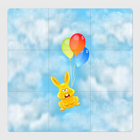Магнитный плакат 3Х3 с принтом Харитон на воздушных шариках в Санкт-Петербурге, Полимерный материал с магнитным слоем | 9 деталей размером 9*9 см | воздушные шары | детям | желейный заяц | зайчики | заяц | заяц харитон | звери | кролик | небо | харитошка