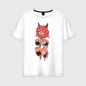 Женская футболка хлопок Oversize с принтом милая персиковая овечка в Санкт-Петербурге, 100% хлопок | свободный крой, круглый ворот, спущенный рукав, длина до линии бедер
 | anime | cute | harajuku | kawaii | милый | мягкий | овечка | овца | персик | розовый