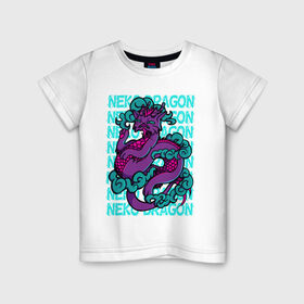 Детская футболка хлопок с принтом котик дракон в Санкт-Петербурге, 100% хлопок | круглый вырез горловины, полуприлегающий силуэт, длина до линии бедер | cat | cute | dragon | harajuku | kawaii | neko | вектор | дракон | кот | котик | облака | ориентал
