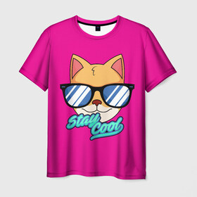 Мужская футболка 3D с принтом Очковая кошка в Санкт-Петербурге, 100% полиэфир | прямой крой, круглый вырез горловины, длина до линии бедер | Тематика изображения на принте: домашняя кошка | кошка | мелус кот | милый кот | мышка | очки | очковая кошка | персидская кошка | русская кошка | французская кошка