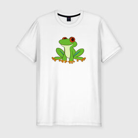 Мужская футболка хлопок Slim с принтом Лягушонок в Санкт-Петербурге, 92% хлопок, 8% лайкра | приталенный силуэт, круглый вырез ворота, длина до линии бедра, короткий рукав | животное | земноводное | лягушка | лягушонок | минимализм | рисунок