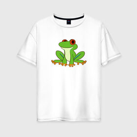 Женская футболка хлопок Oversize с принтом Лягушонок в Санкт-Петербурге, 100% хлопок | свободный крой, круглый ворот, спущенный рукав, длина до линии бедер
 | животное | земноводное | лягушка | лягушонок | минимализм | рисунок