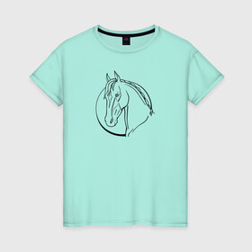 Женская футболка хлопок с принтом Лошадь - линейный рисунок в Санкт-Петербурге, 100% хлопок | прямой крой, круглый вырез горловины, длина до линии бедер, слегка спущенное плечо | голова | животное | линейный | лошадь | рисунок