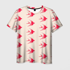 Мужская футболка 3D с принтом Синицы в Санкт-Петербурге, 100% полиэфир | прямой крой, круглый вырез горловины, длина до линии бедер | быстрая | девочкам | девушкам | красная птица | птица | птицы | розовая | синица | синицы | стриж | стрижы