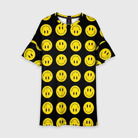 Детское платье 3D с принтом Смайлики в Санкт-Петербурге, 100% полиэстер | прямой силуэт, чуть расширенный к низу. Круглая горловина, на рукавах — воланы | emoji | smile | sticker | грусть | любовь | печаль | плачь | смайлики | стикеры | текстура | улыбка | эмоджи | эмодзи