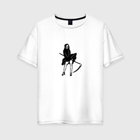 Женская футболка хлопок Oversize с принтом Монро в Санкт-Петербурге, 100% хлопок | свободный крой, круглый ворот, спущенный рукав, длина до линии бедер
 | death | девушка в платье | монстр | мэрилин монро | скелет | череп