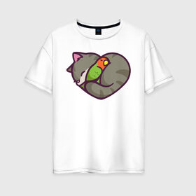 Женская футболка хлопок Oversize с принтом Кот - сердце в Санкт-Петербурге, 100% хлопок | свободный крой, круглый ворот, спущенный рукав, длина до линии бедер
 | животное | зверь | кот | кот   сердце | кошка | попугай | птицы