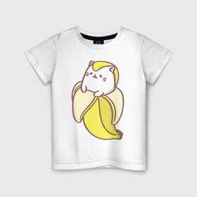 Детская футболка хлопок с принтом Банана - кот в Санкт-Петербурге, 100% хлопок | круглый вырез горловины, полуприлегающий силуэт, длина до линии бедер | банан | банана   кот | еда | животное | зверь | кот | кошка | фрукты