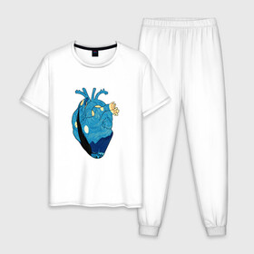 Мужская пижама хлопок с принтом Сердце художника в Санкт-Петербурге, 100% хлопок | брюки и футболка прямого кроя, без карманов, на брюках мягкая резинка на поясе и по низу штанин
 | heart | van gogh | абстракция | ван гог | живопись | звездная ночь | искусство | картина | краски | медицина | органы | рисунок | сердечко | сердце | текстуры | художник