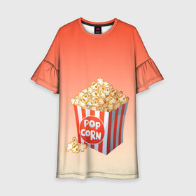 Детское платье 3D с принтом попкорн рисунок в Санкт-Петербурге, 100% полиэстер | прямой силуэт, чуть расширенный к низу. Круглая горловина, на рукавах — воланы | вкусняшка | воздушная кукуруза | еда | кино | кинопросмотр | киносеанс | кинотеатр | попкорн