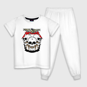 Детская пижама хлопок с принтом Metallica в Санкт-Петербурге, 100% хлопок |  брюки и футболка прямого кроя, без карманов, на брюках мягкая резинка на поясе и по низу штанин
 | hard | metallica | rock | голова | группа | кости | крылья | металлика | музыка | надпись | рок | скелет | череп