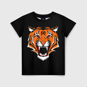 Детская футболка 3D с принтом ТИГР оскал в Санкт-Петербурге, 100% гипоаллергенный полиэфир | прямой крой, круглый вырез горловины, длина до линии бедер, чуть спущенное плечо, ткань немного тянется | animal | beast | cat | cute | fluffy | hunter | lion | lion cub | lion king | mane | predator | red | tail | tiger | yellow | большая кошка | голова тигра | грива | животное | зверь | король лев | кот | милый | охотник | пушистый | тигр | тиг