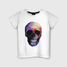 Детская футболка хлопок с принтом Акварельный череп в Санкт-Петербурге, 100% хлопок | круглый вырез горловины, полуприлегающий силуэт, длина до линии бедер | Тематика изображения на принте: акварельный череп | анархия | скелет | череп