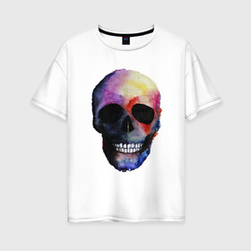 Женская футболка хлопок Oversize с принтом Акварельный череп в Санкт-Петербурге, 100% хлопок | свободный крой, круглый ворот, спущенный рукав, длина до линии бедер
 | акварельный череп | анархия | скелет | череп