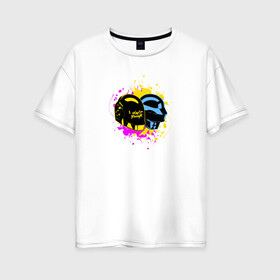 Женская футболка хлопок Oversize с принтом Daft Punk в Санкт-Петербурге, 100% хлопок | свободный крой, круглый ворот, спущенный рукав, длина до линии бедер
 | daft punk | music | дафт панк | музыка | музыкальная группа | музыкант | робот