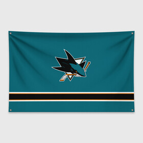 Флаг-баннер с принтом Сан-Хосе Шаркс (Форма1) в Санкт-Петербурге, 100% полиэстер | размер 67 х 109 см, плотность ткани — 95 г/м2; по краям флага есть четыре люверса для крепления | акула | нхл | сан хосе шаркс | хоккей | шаркс форма