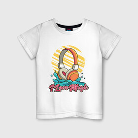 Детская футболка хлопок с принтом Наушники на закате в Санкт-Петербурге, 100% хлопок | круглый вырез горловины, полуприлегающий силуэт, длина до линии бедер | ангел в наушниках | барт в наушниках | вместе навсегда | красочные наушники | наушники
