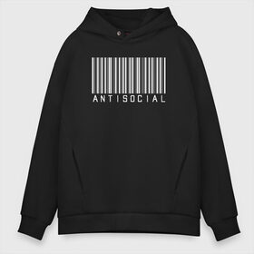 Мужское худи Oversize хлопок с принтом ANTISOCIAL в Санкт-Петербурге, френч-терри — 70% хлопок, 30% полиэстер. Мягкий теплый начес внутри —100% хлопок | боковые карманы, эластичные манжеты и нижняя кромка, капюшон на магнитной кнопке | Тематика изображения на принте: anti | antisocial | barcode | club | code | girl | girls | human | man | qr | social | woman | антисоциал | антисоциальный | клуб | код | люди | человек | штрих