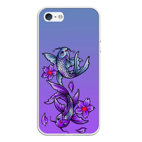 Чехол для iPhone 5/5S матовый с принтом Рыбы и цветы в Санкт-Петербурге, Силикон | Область печати: задняя сторона чехла, без боковых панелей | Тематика изображения на принте: весна | градиент | двое | нереальное сочетание | пара | подводный мир | рыбки | рыбы | узор | фиолетовый | цветы