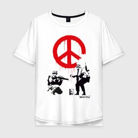 Мужская футболка хлопок Oversize с принтом Make peace no war | Banksy в Санкт-Петербурге, 100% хлопок | свободный крой, круглый ворот, “спинка” длиннее передней части | art | banksy | street art | арт | бэнкси | граффити | со смыслом | сосмыслом | стритарт