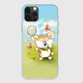Чехол для iPhone 12 Pro Max с принтом Корги и бабочка в Санкт-Петербурге, Силикон |  | бабочка | корги | лето | малыш | собака | солнце | щенок