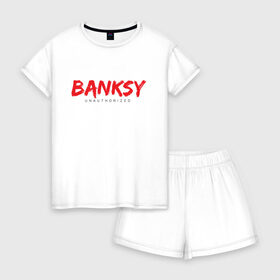Женская пижама с шортиками хлопок с принтом Banksy в Санкт-Петербурге, 100% хлопок | футболка прямого кроя, шорты свободные с широкой мягкой резинкой | art | banksy | street art | арт | бэнкси | граффити | со смыслом | сосмыслом | стритарт